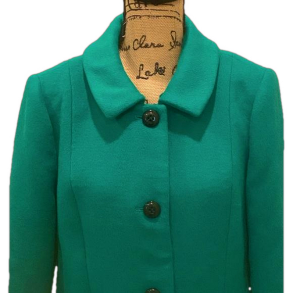 Talbots Emerald Green Faux Fur Collar Wool Blend Car Coat 14 NWT - Picture 9 of 11